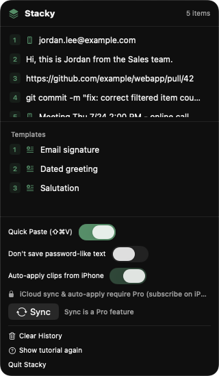 Menu bar popover